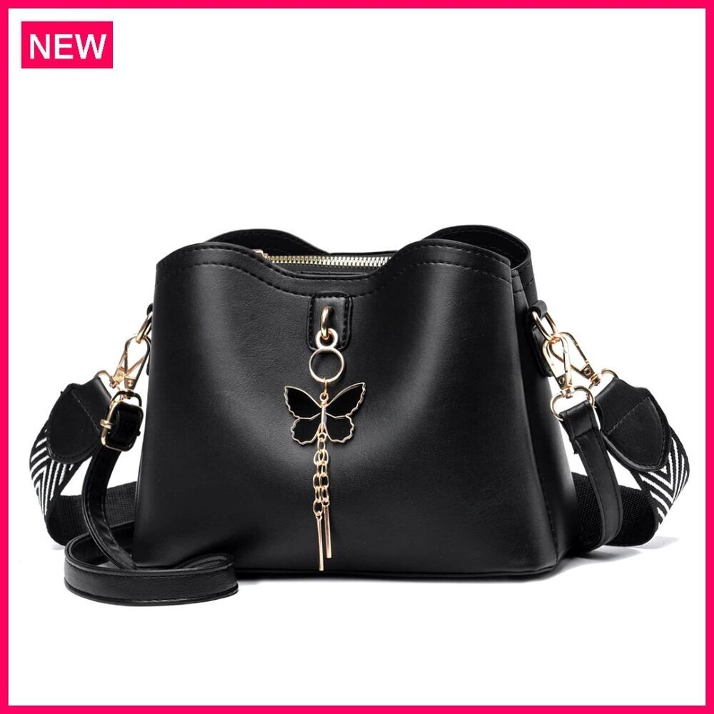 Small Crossbody Bag with Butterfly Decor, 2 Removable Straps, PU Leather